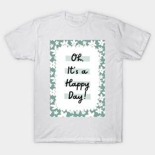 White Flower Pattern in Sage Green T-Shirt